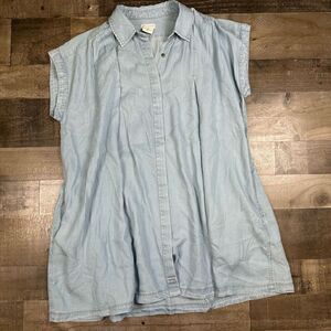 Cooperative Women’s Medium Mini Button Up Dress Blue Denim Light Wash Chambray